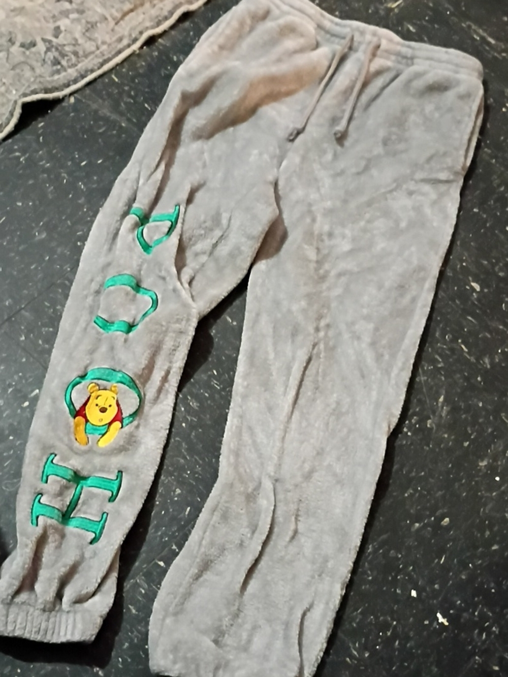 Disney Gray Sweatpants with Green Lettering and Pooh Patch Size Small-j1